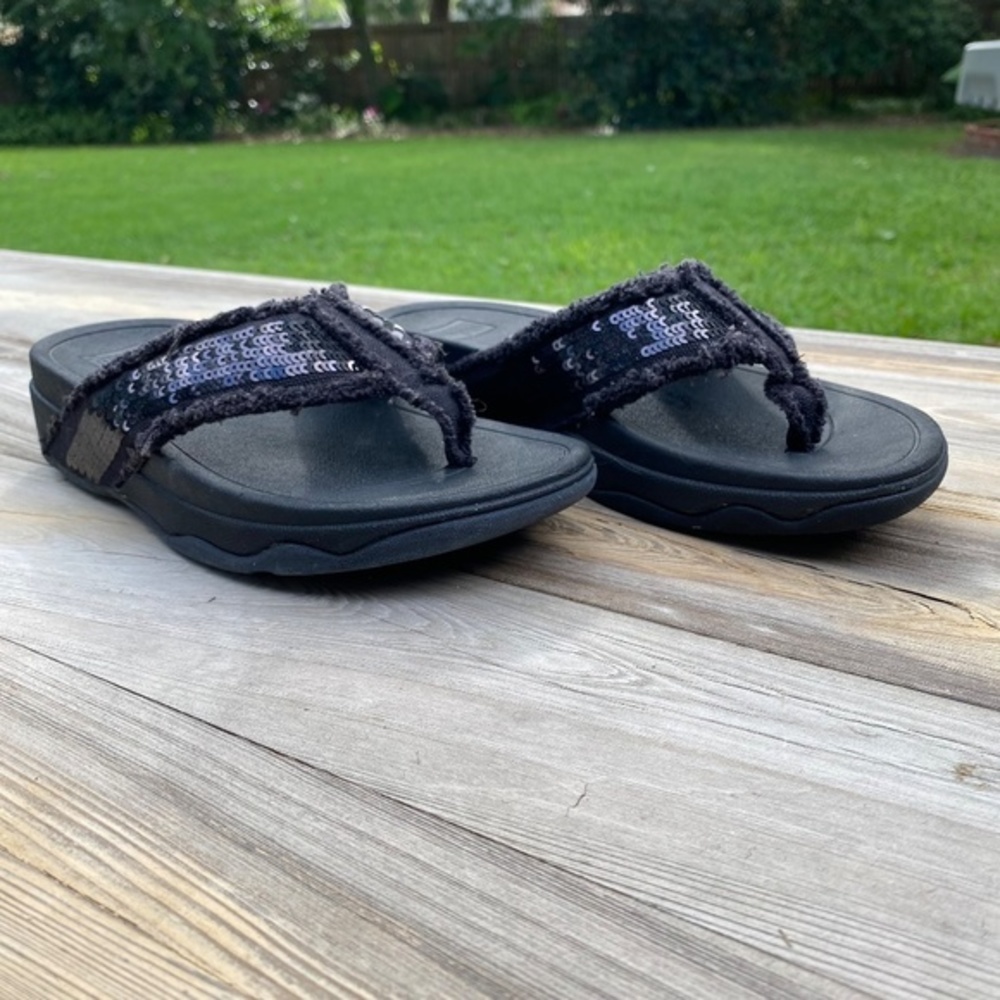 Fitflop Black Sequin Thong Sandals